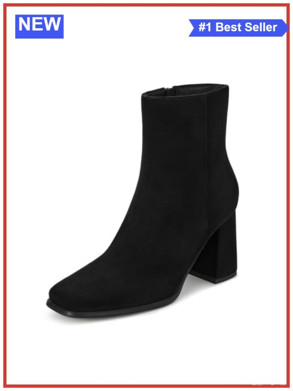 Womens Square Toe Ankle Boots Chunky Block Heel Faux Suede Booties